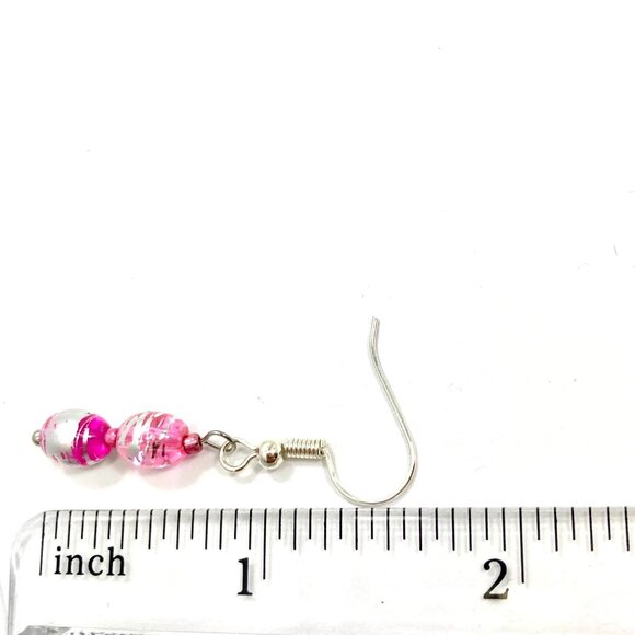 Murano Style Pink Silver Art Glass Bead Earrings Plated Dainty Dangle Handmade - Picture 7 of 7